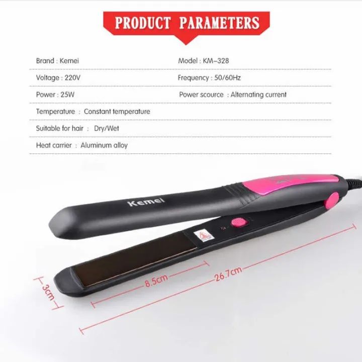 Kemei KM-328 Professional Hair Straightener – Slim Plate, Ceramic Coating, 220°C Max Heat
