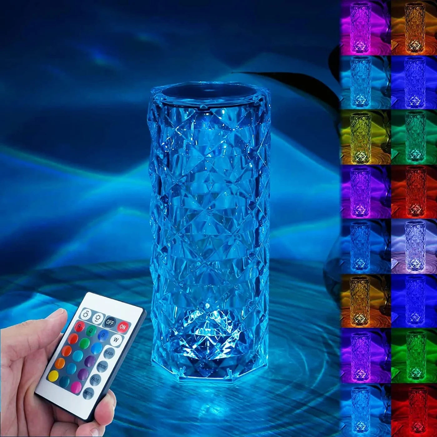 16-Colors Diamond Rose Crystal Touch Lamp | USB Rechargeable Bedside Lamp with Remote
