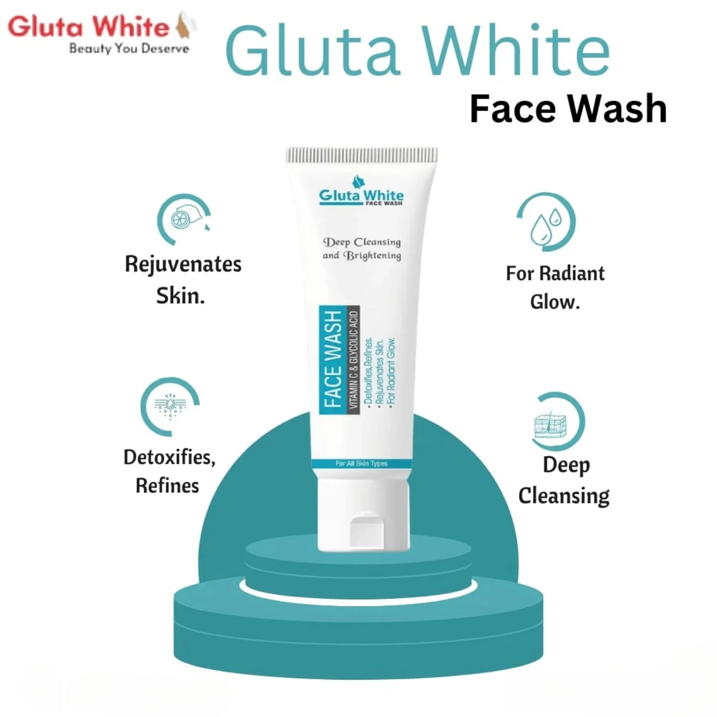 Gluta White Face Wash – Deep Cleansing, Brightening & Oil Control