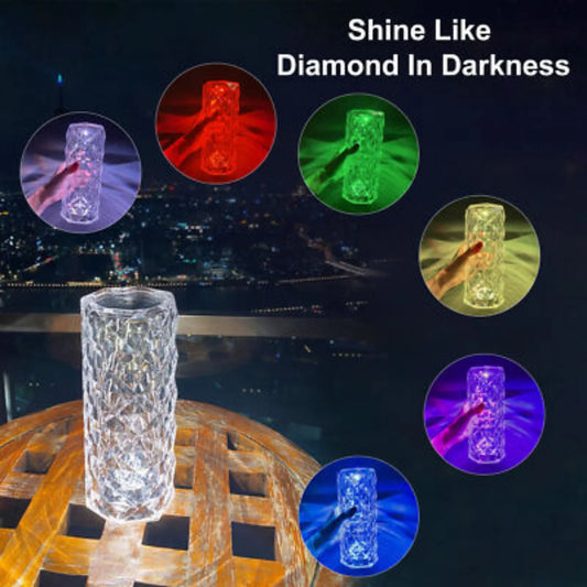16-Colors Diamond Rose Crystal Touch Lamp | USB Rechargeable Bedside Lamp with Remote