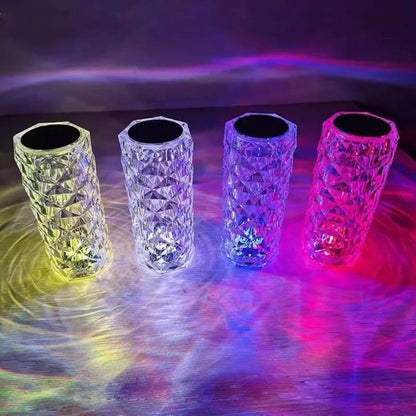 16-Colors Diamond Rose Crystal Touch Lamp | USB Rechargeable Bedside Lamp with Remote
