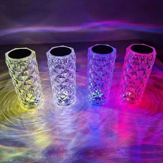 16-Colors Diamond Rose Crystal Touch Lamp | USB Rechargeable Bedside Lamp with Remote